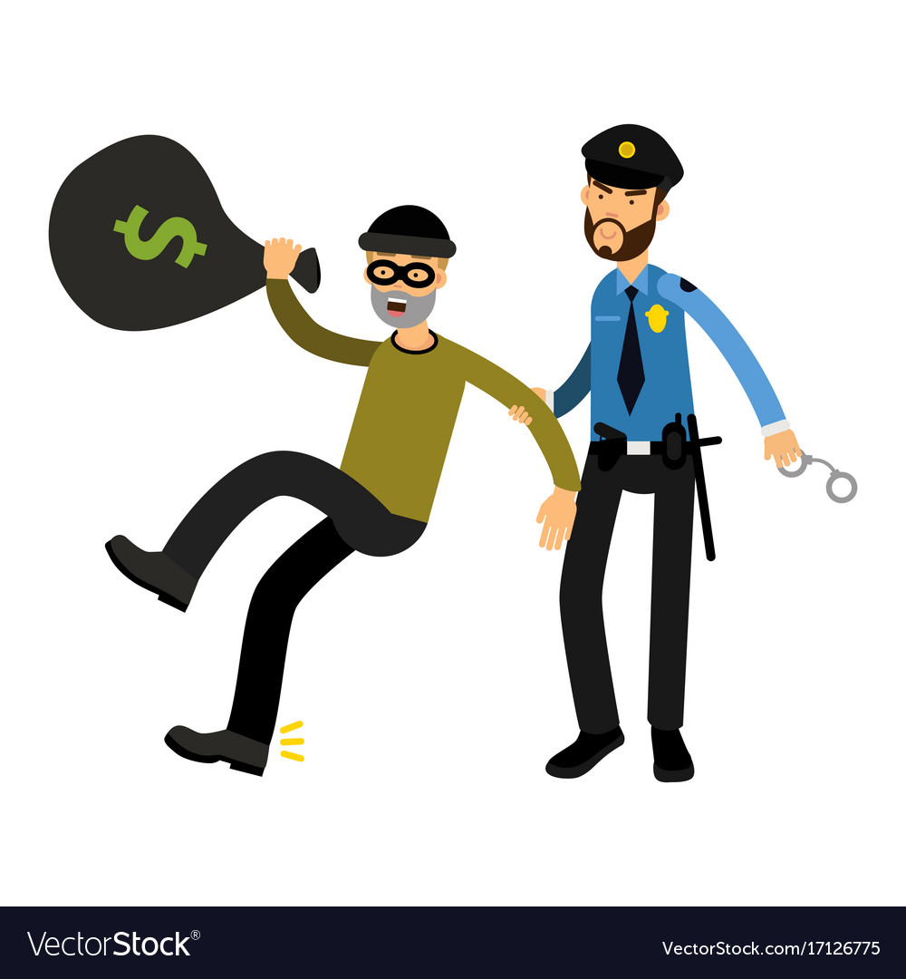 Police Officer Character Arresting Robber Vector Image The Best Porn Website 6370