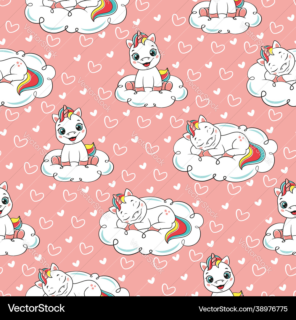 Seamless pattern with cute unicorns Royalty Free Vector
