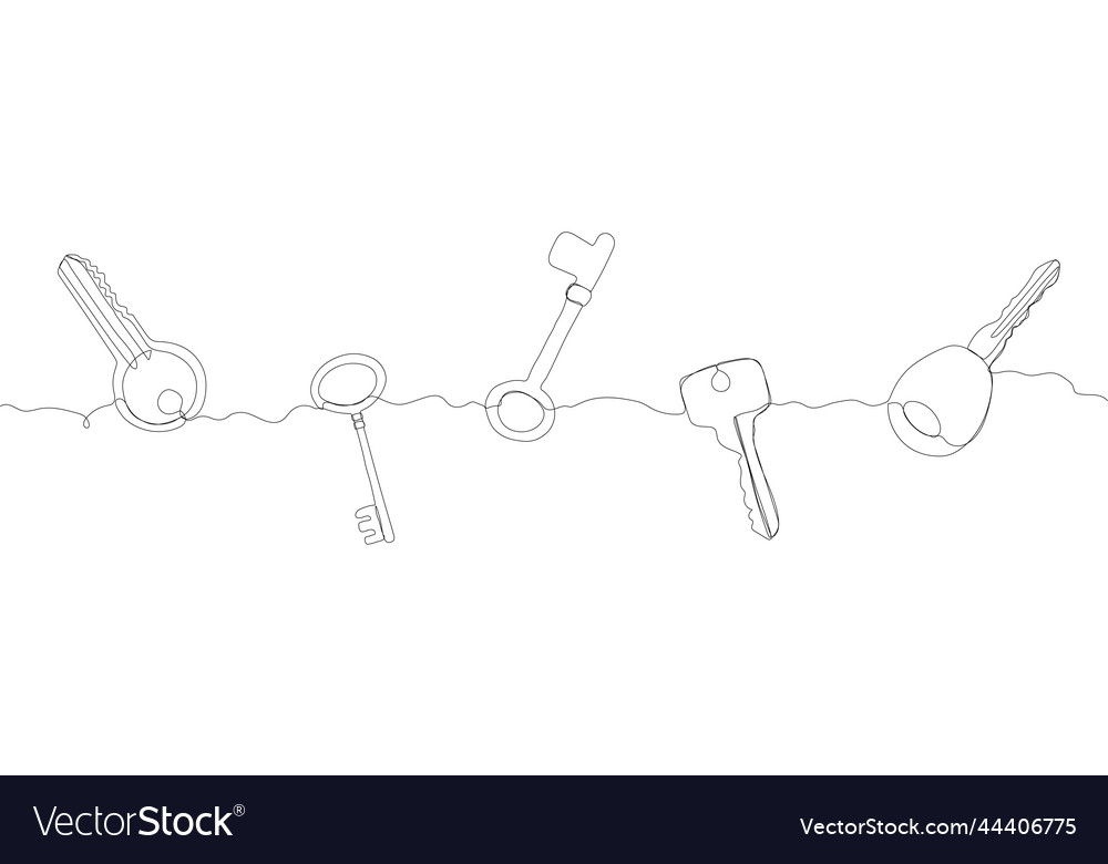 Single old key drawing in style of one continuous