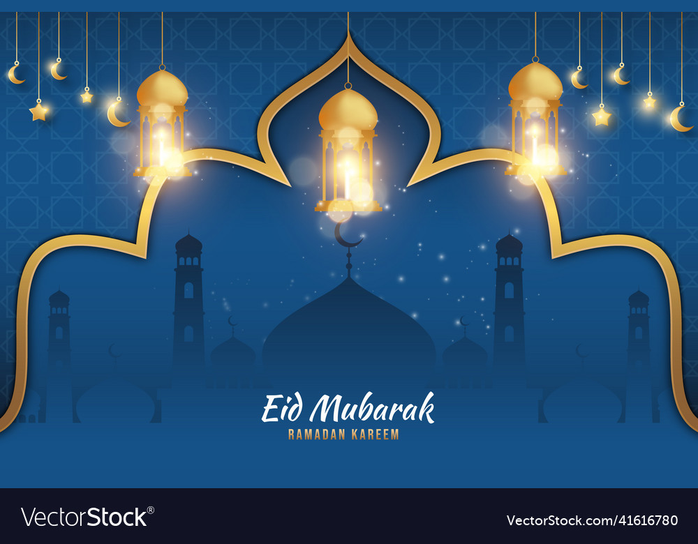 29 eid mubarak background color style blue Vector Image