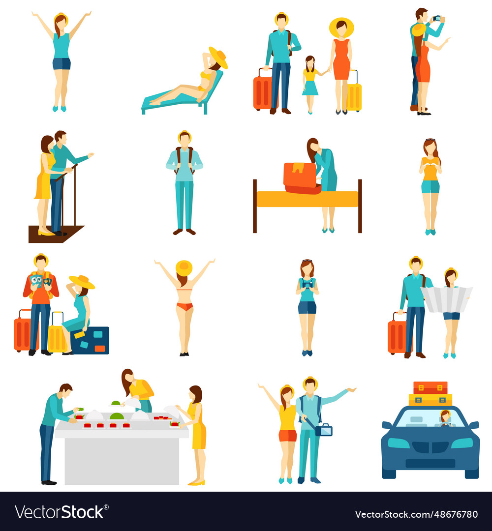 International tourism travelling flat icons set