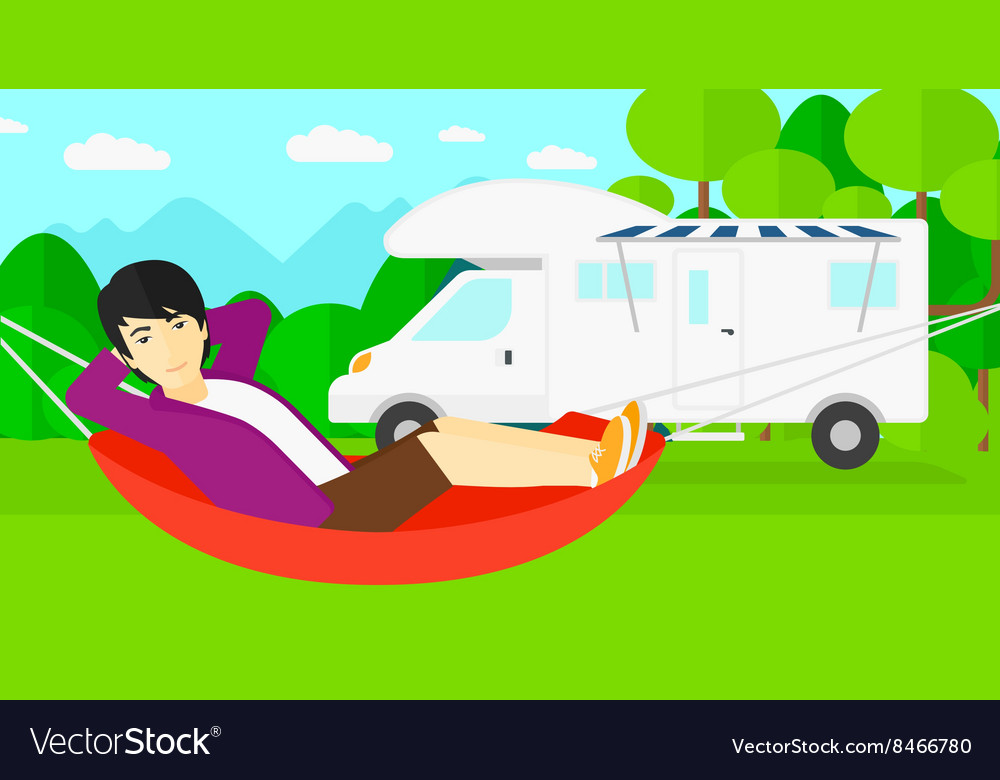Man lying in hammock