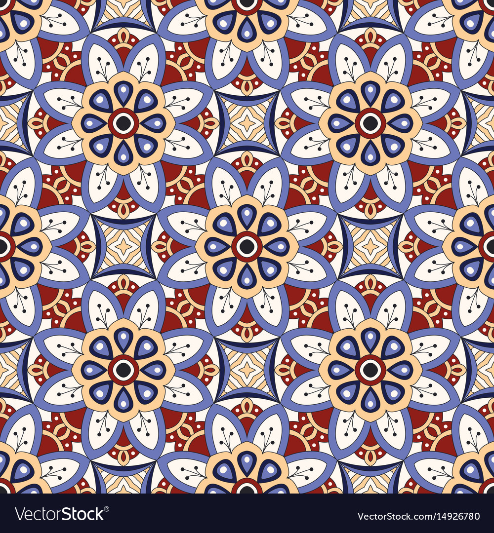 Mandala texture in bright colors seamless pattern