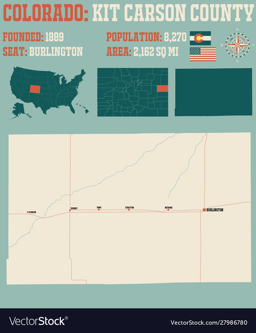 Map kit carson county in colorado Royalty Free Vector Image