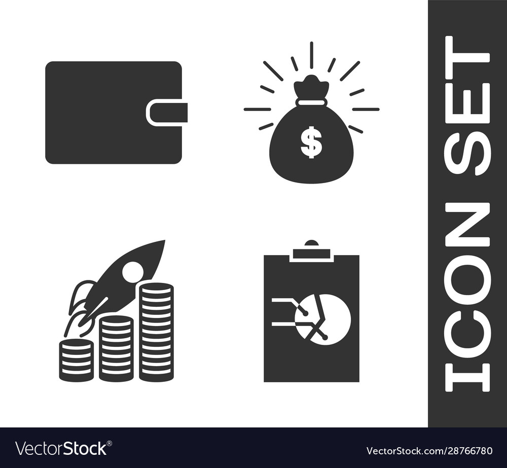 Set clipboard with graph chart wallet rocket vector image Set clipboard with graph chart wallet rocket