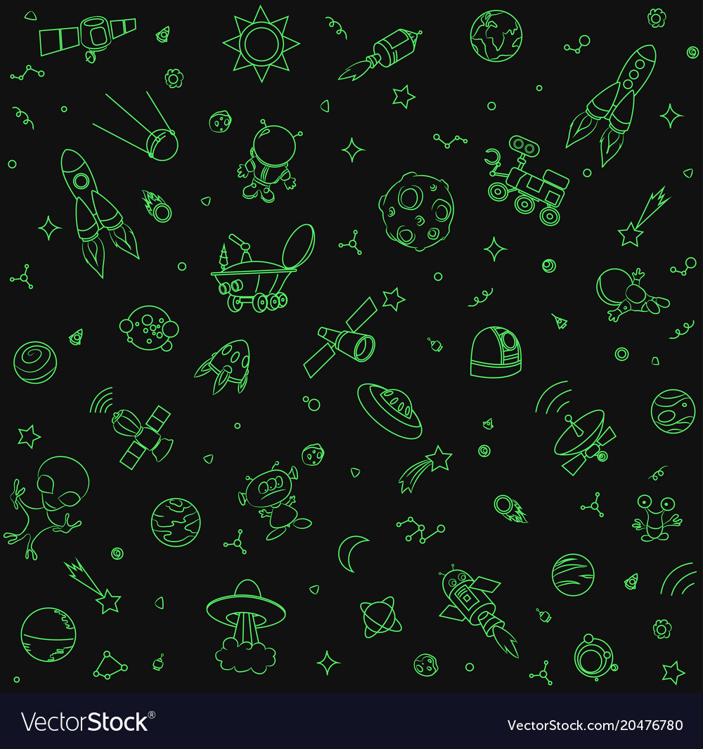 Sketchy Space Pattern - Alien & Planets