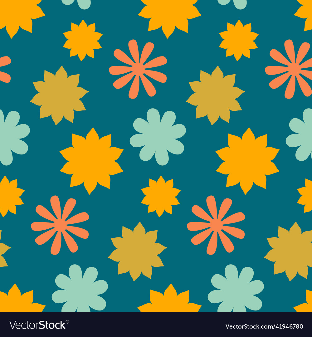 Summer floral seamless pattern 70s retro style
