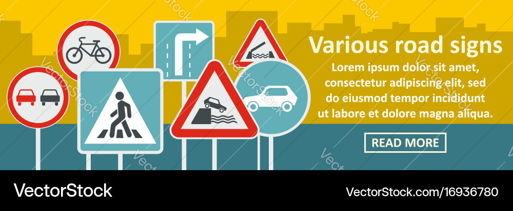 Various Road Sings Banner Horizontal Concept Vector Image