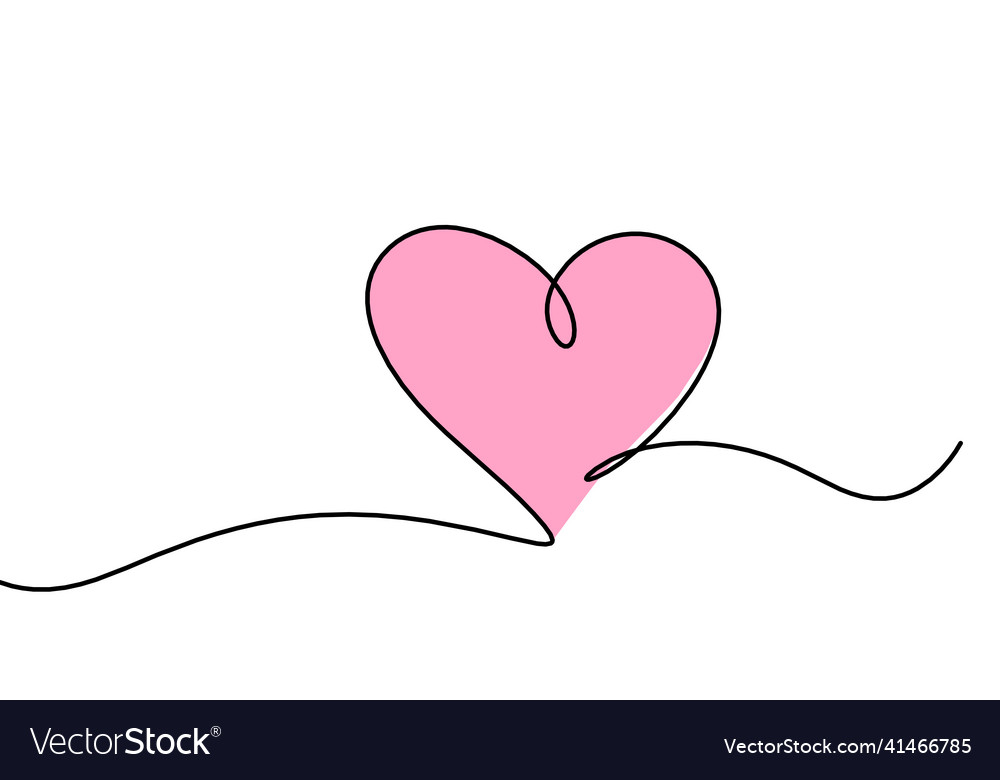 Abstract color hearts as continuous line drawing
