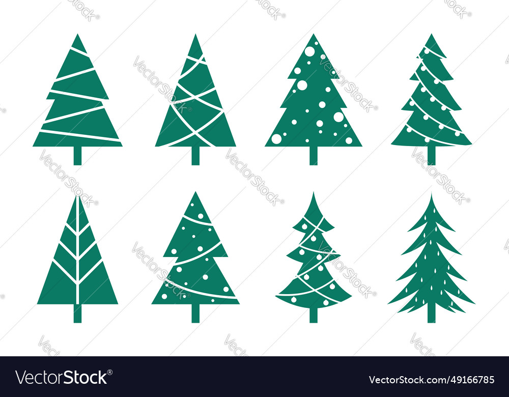 Collection of hand drawn flat christmas trees Vector Image