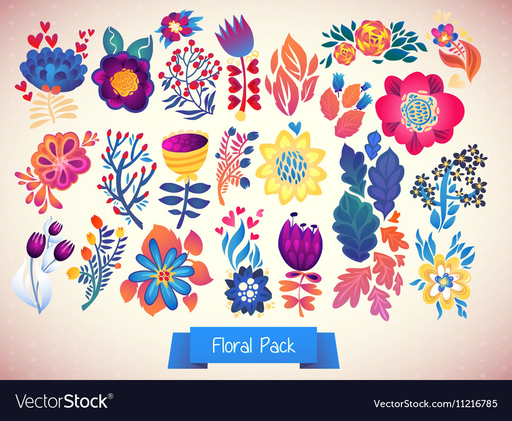 Flowers decorative set of doodle