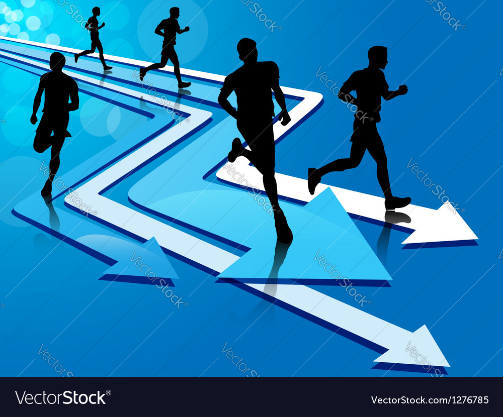 Group of five man running on arrow tracks Vector Image