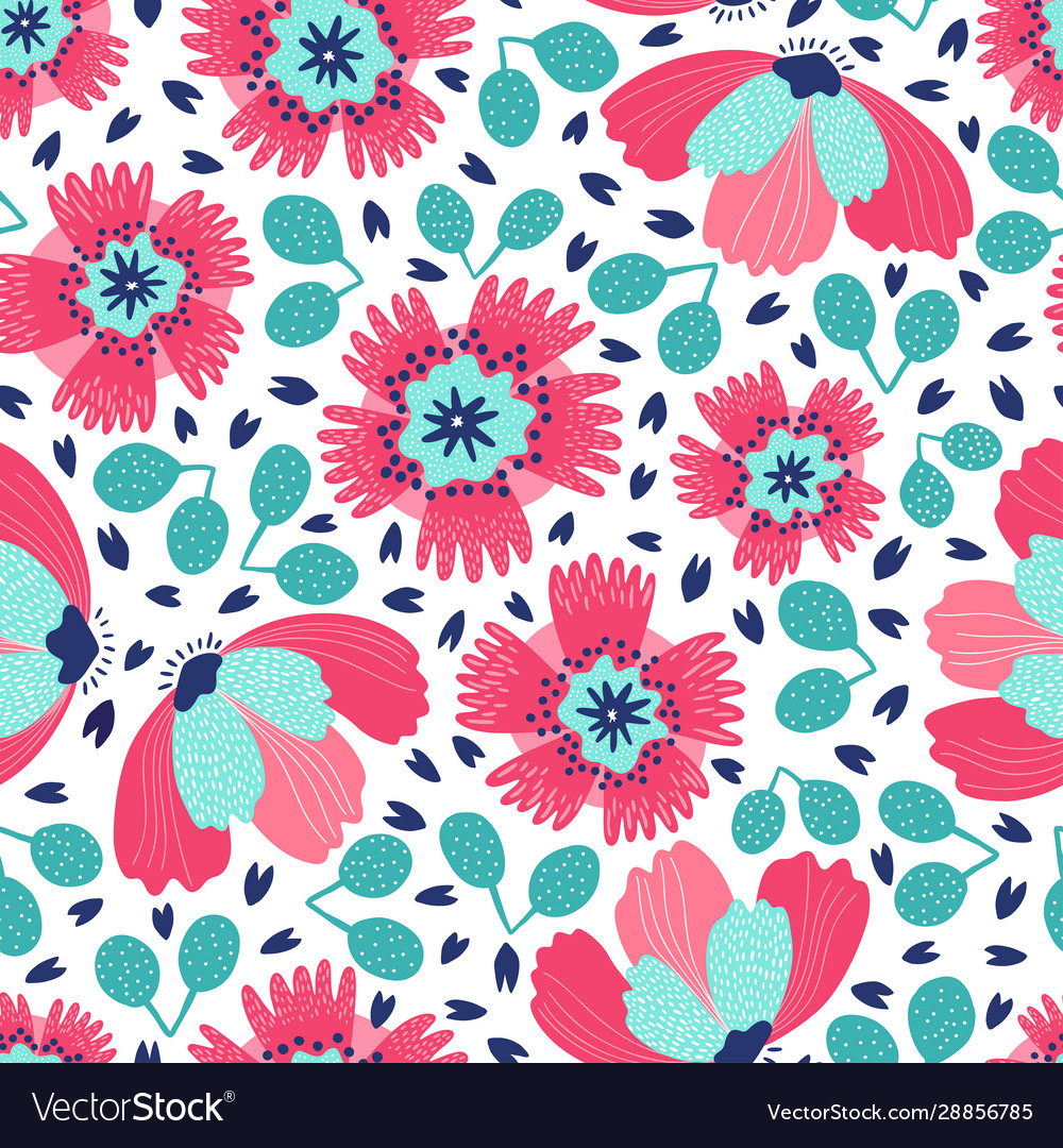 Hand drawn seamless pattern with fantasy flowers