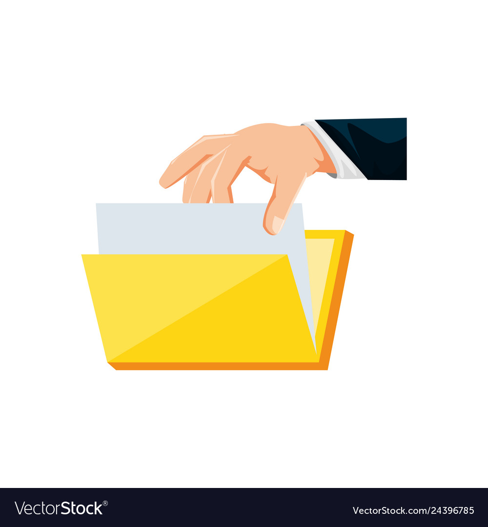 Hand with folder document isolated icon