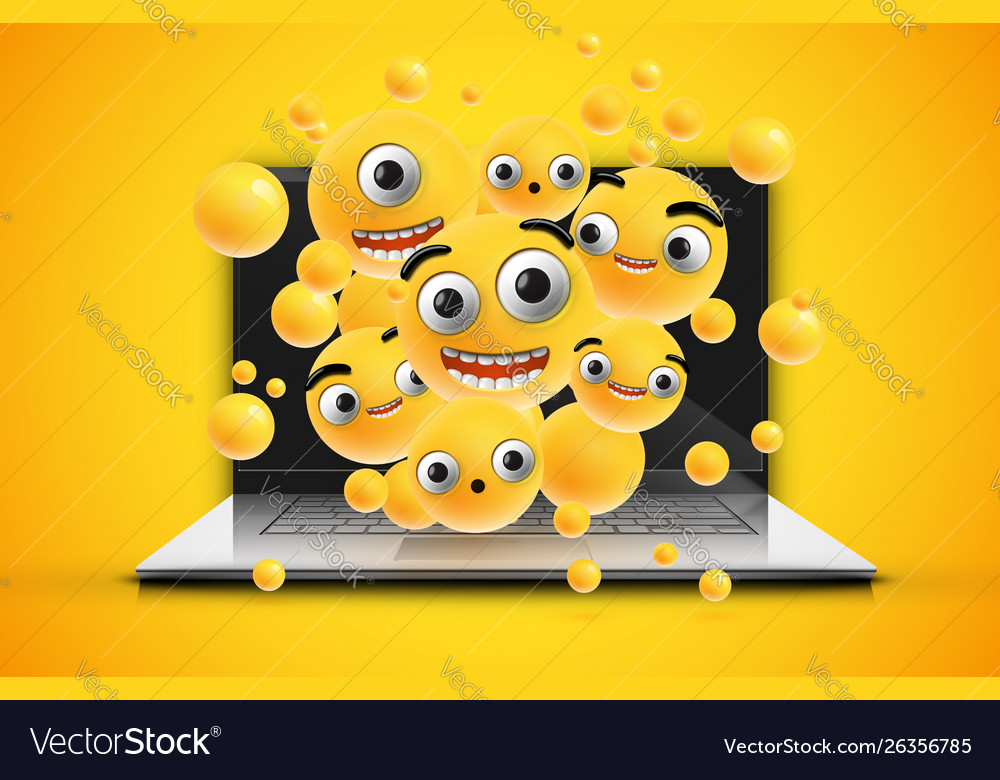 High-detailed emoticons on a notebook screen Vector Image