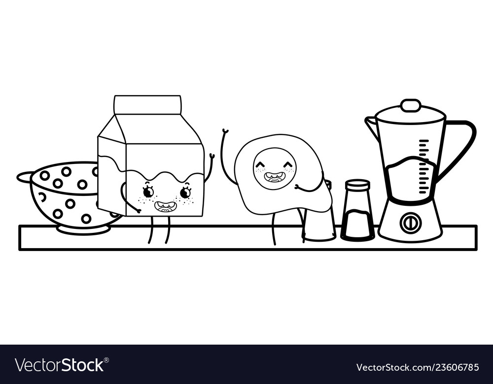 Kitchen cute cartoons utensils black and white Vector Image