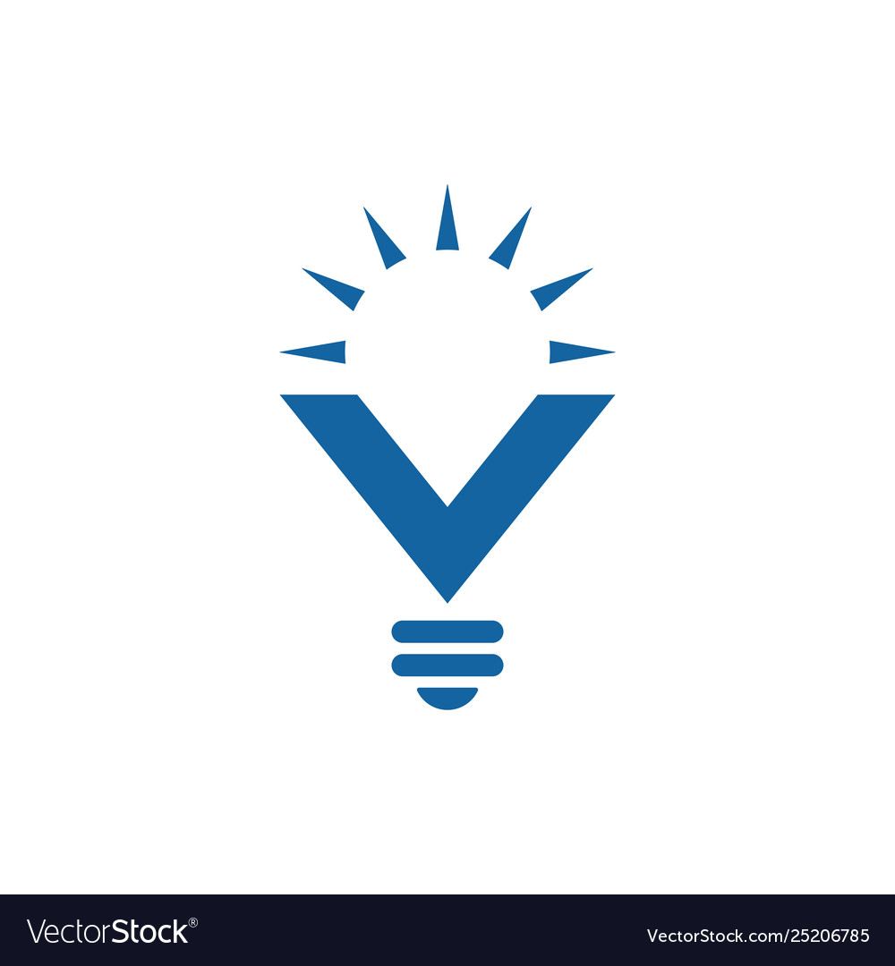 Light bulb icon with letter v with sun beams Vector Image