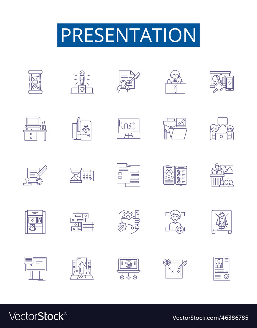 Presentation line icons signs set design
