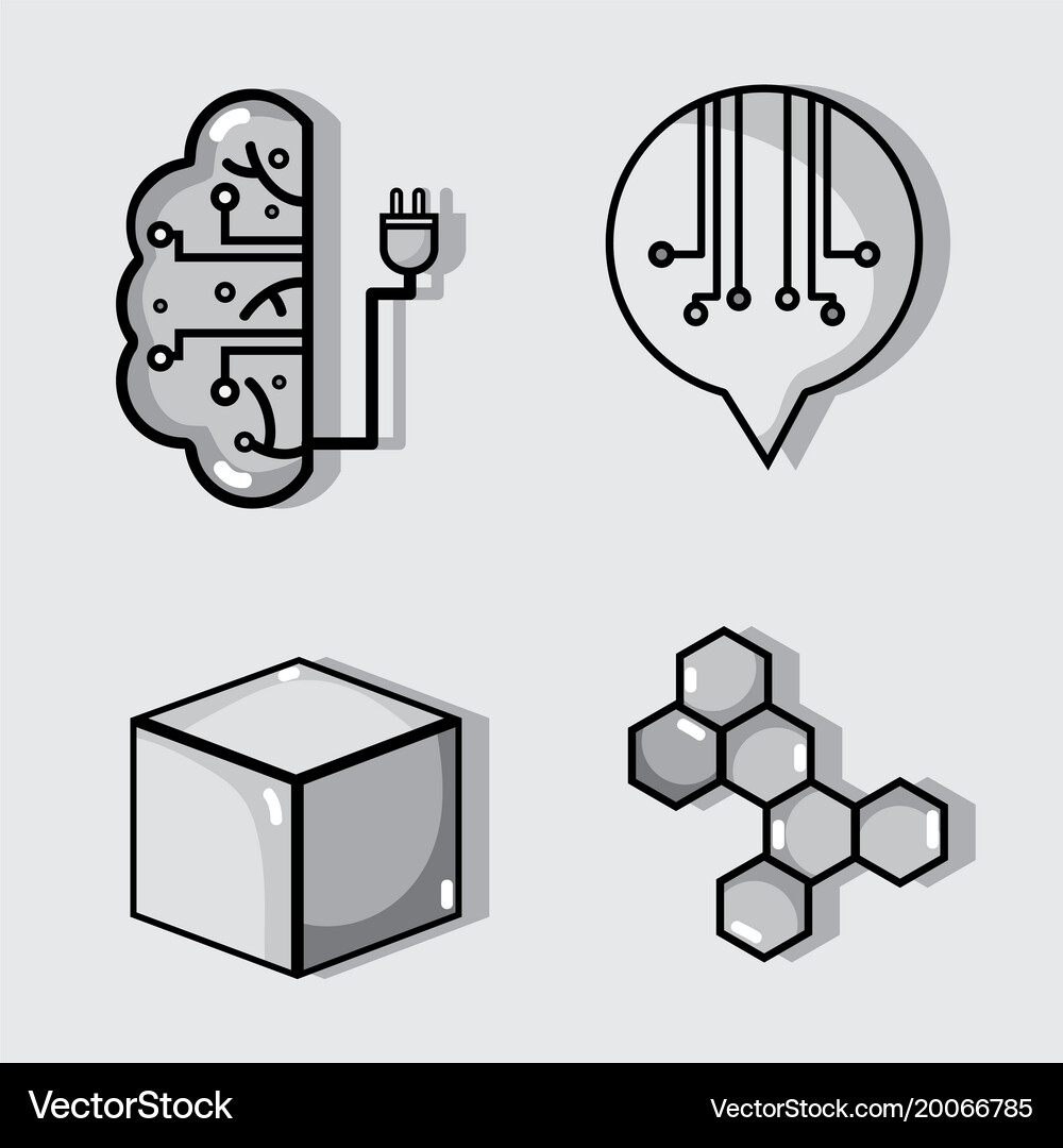 Set artificial intelligence technology Royalty Free Vector