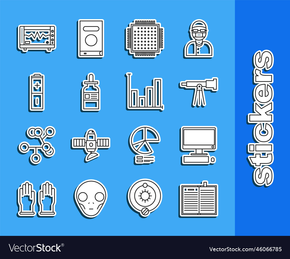 Set line open science book computer monitor vector image Set line open science book computer monitor
