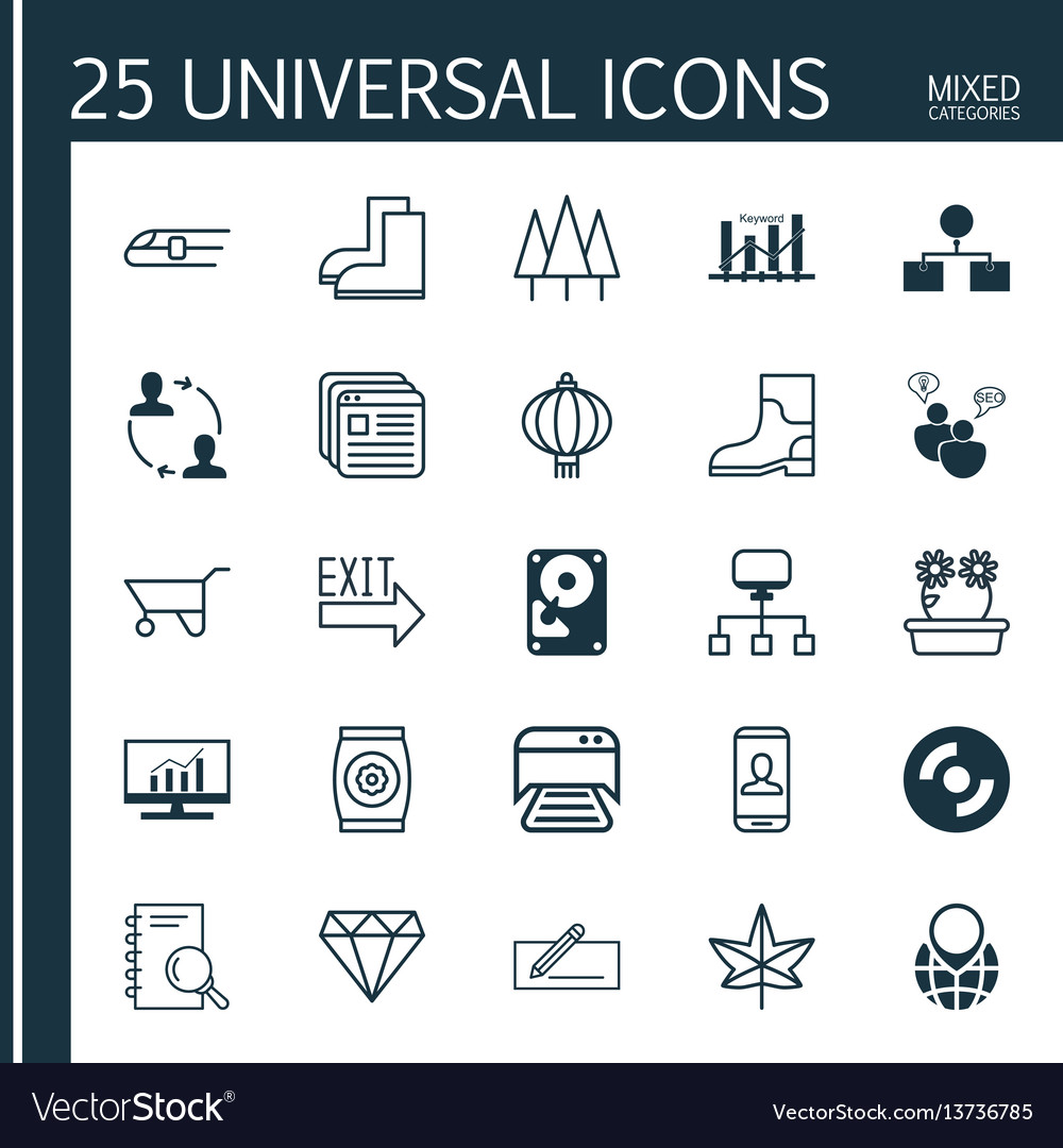 Set of 25 universal editable icons can be used