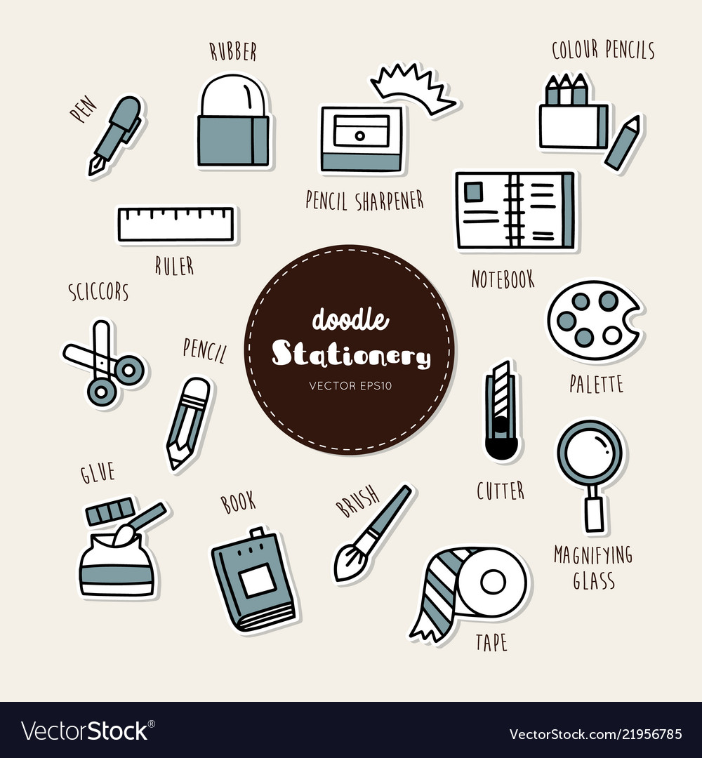 Set of stationary icons doodle