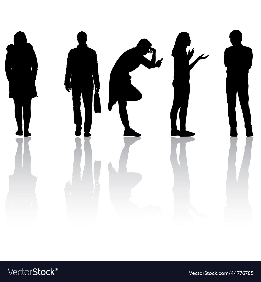 Silhouette group of people standing on white