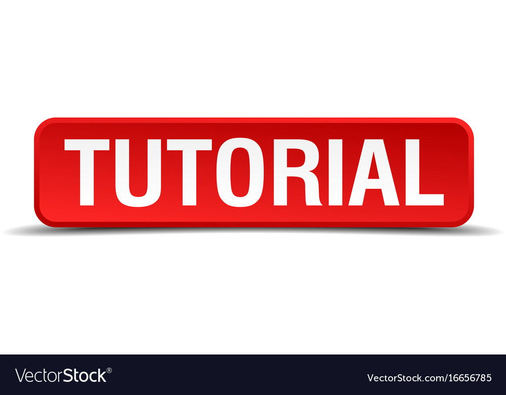 Tutorial red 3d square button isolated on white