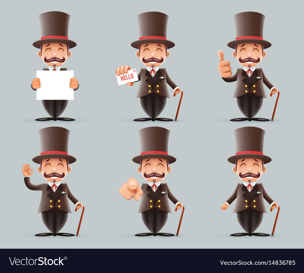 Victorian gentleman business cartoon characters