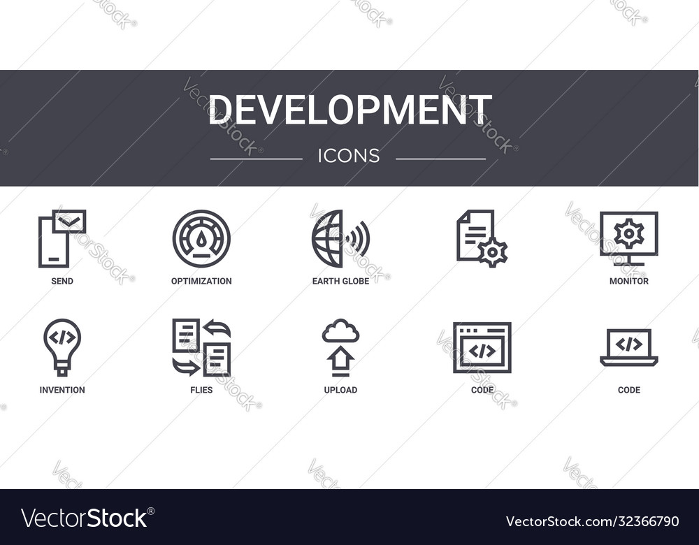 Development concept line icons set contains vector image Development concept line icons set contains