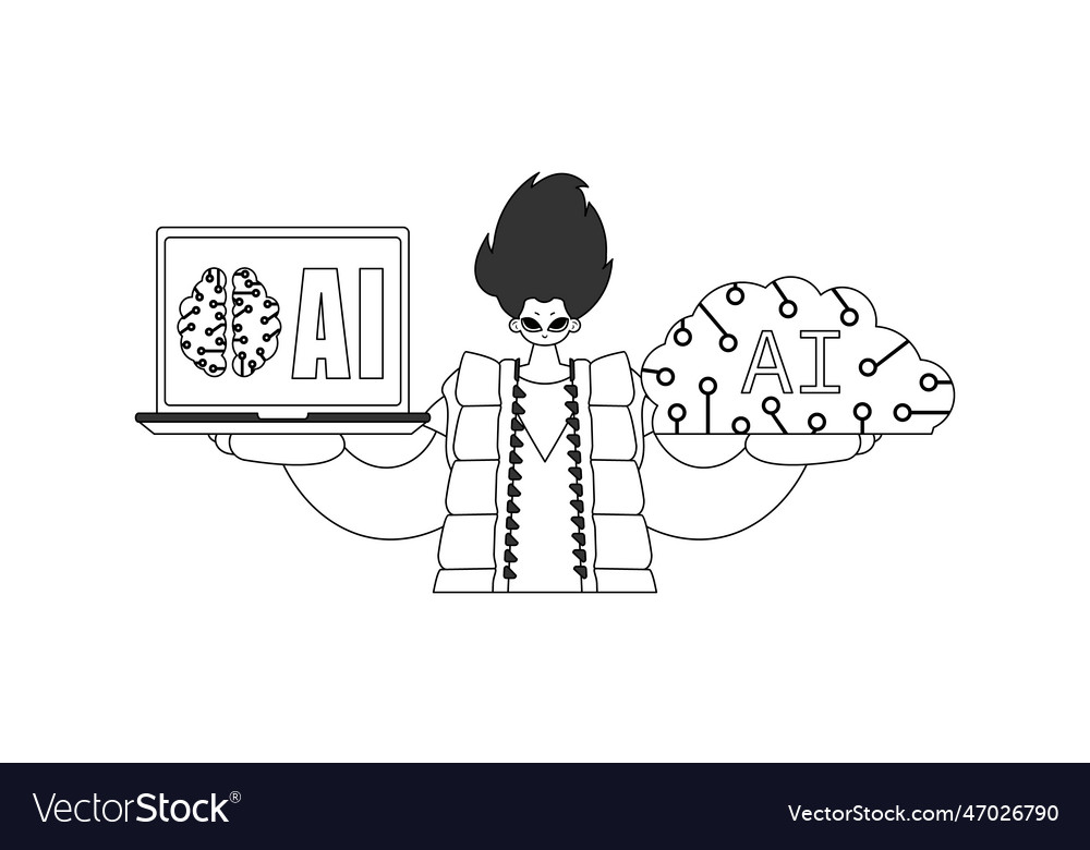 He grasps a machine learning model shaped vector image He grasps a machine learning model shaped