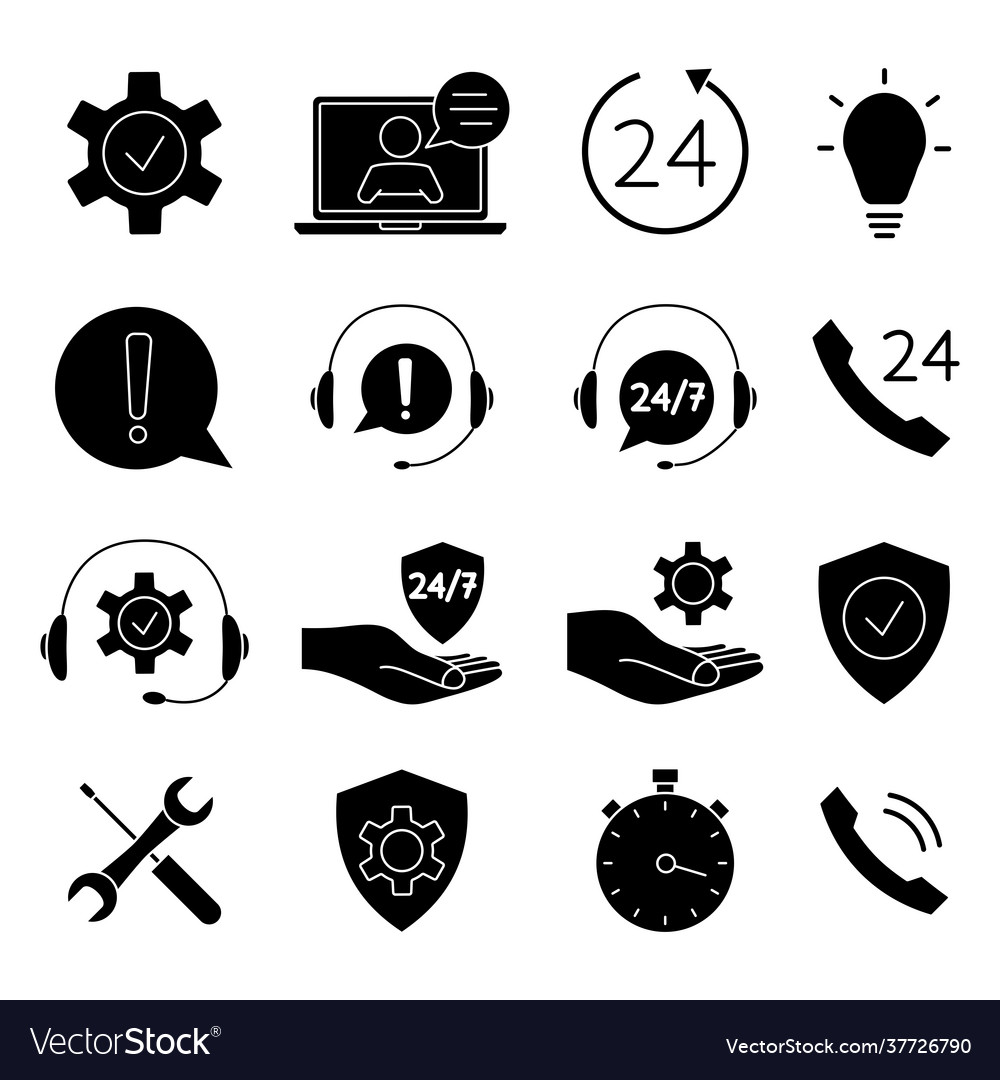 Help and support icon set online technical vector image Help and support icon set online technical