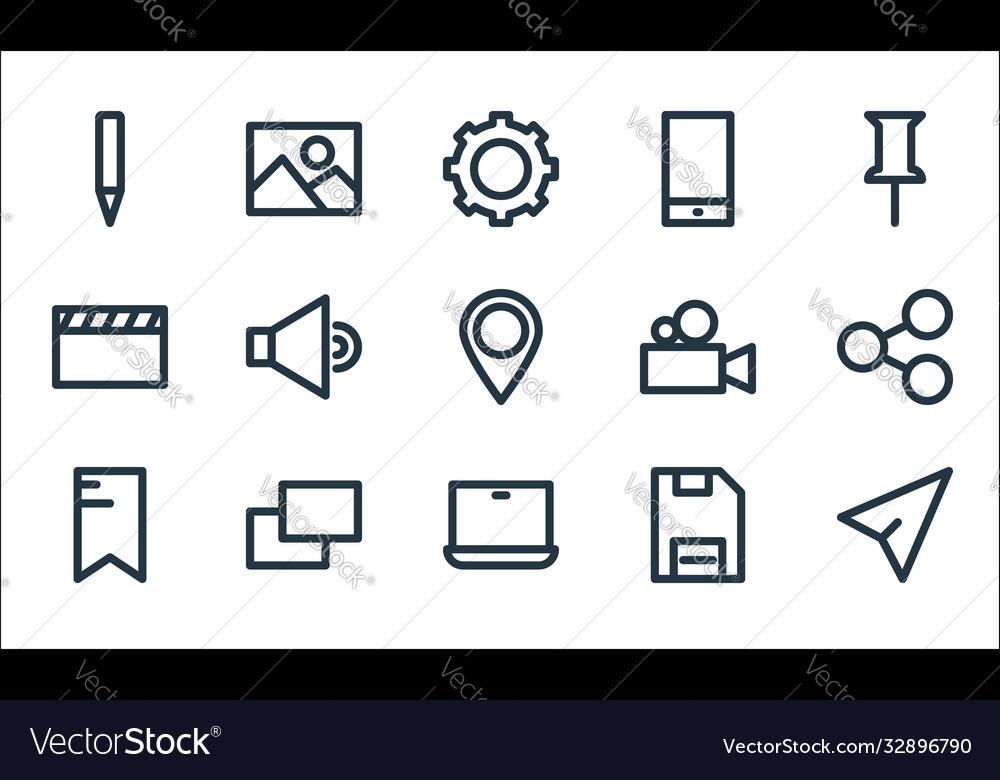 Multimedia line icons linear set quality vector image Multimedia line icons linear set quality
