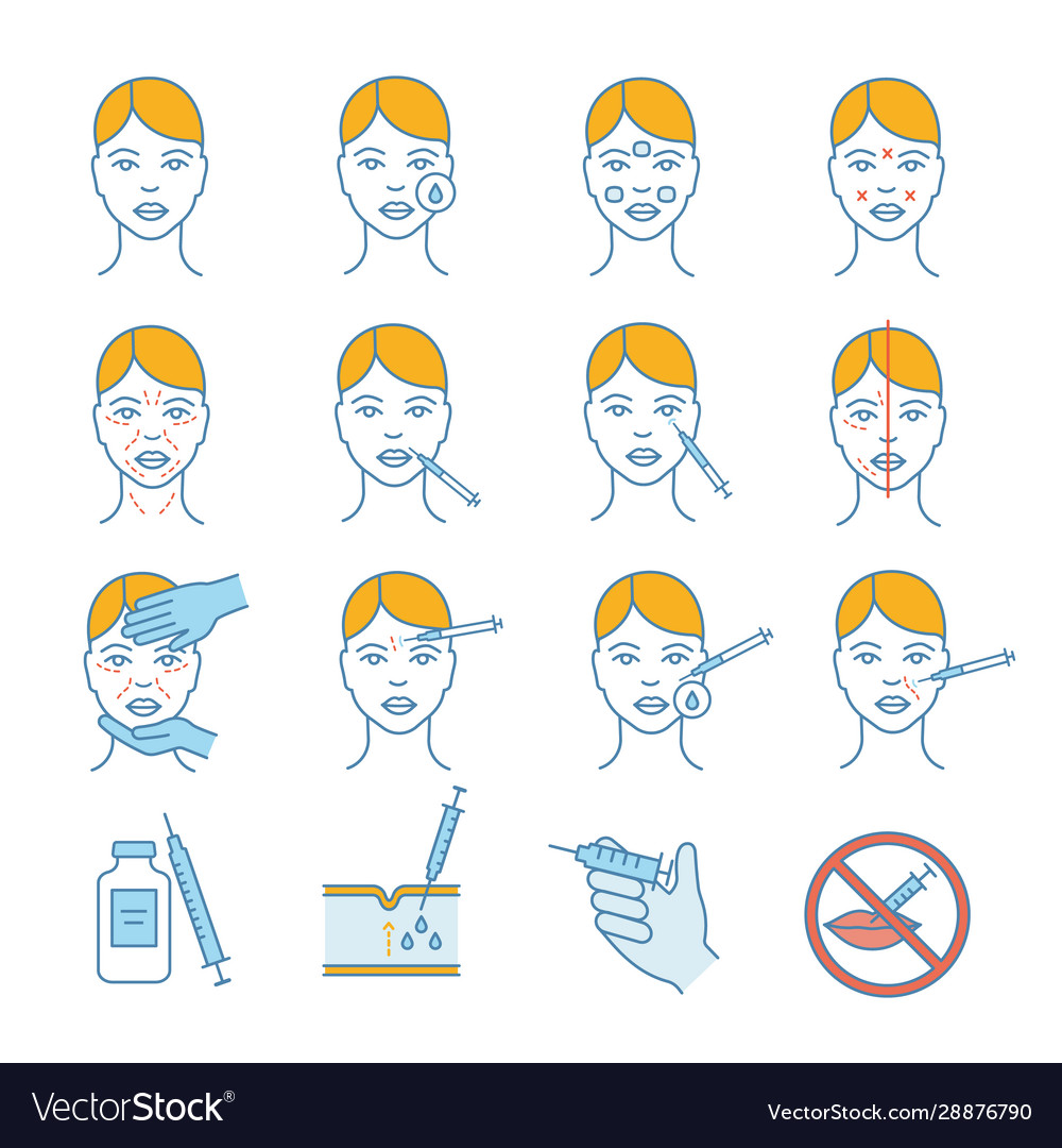 Neurotoxin injection color icons set vector image Neurotoxin injection color icons set