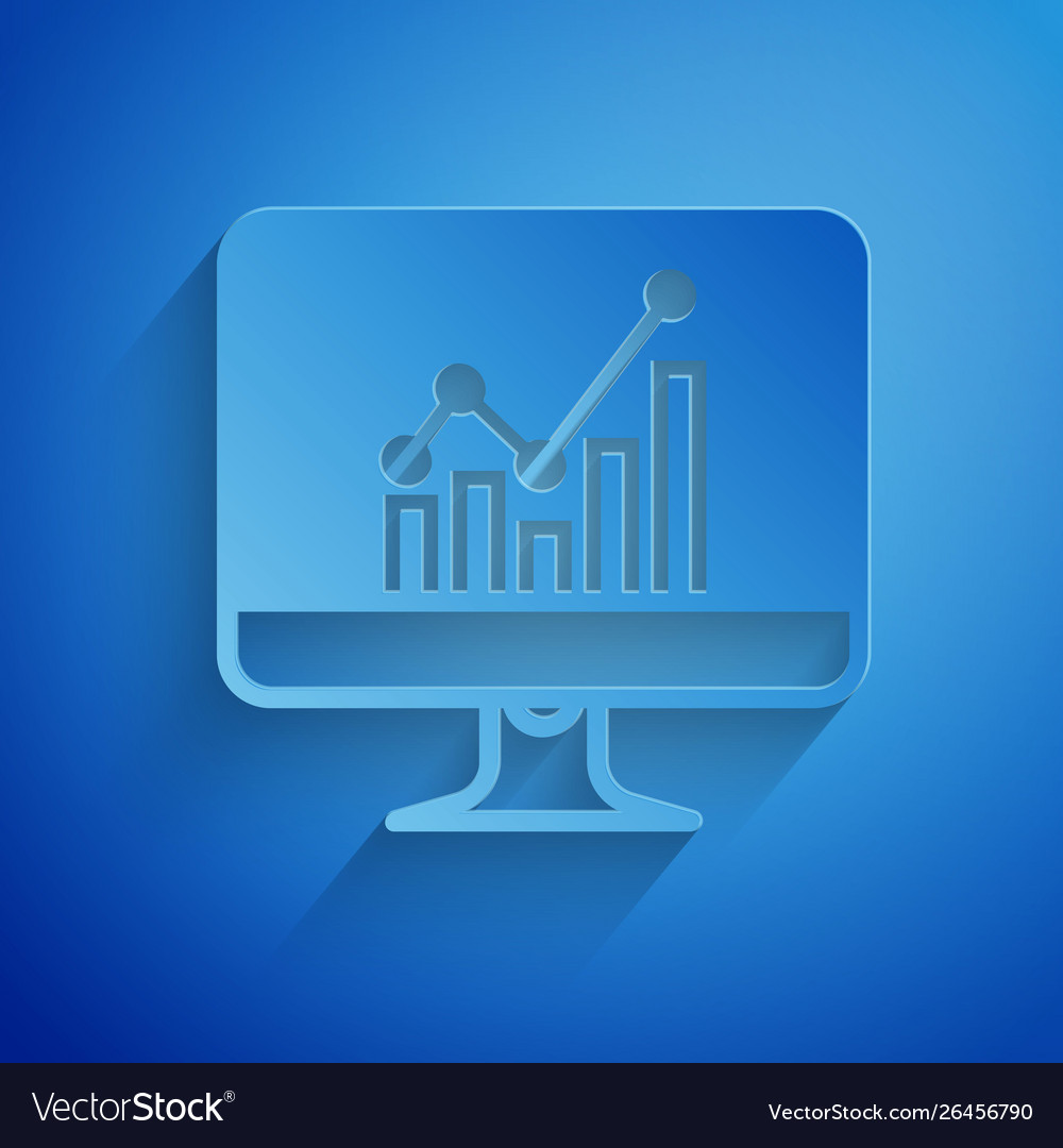 Paper cut computer monitor with graph chart icon vector image Paper cut computer monitor with graph chart icon