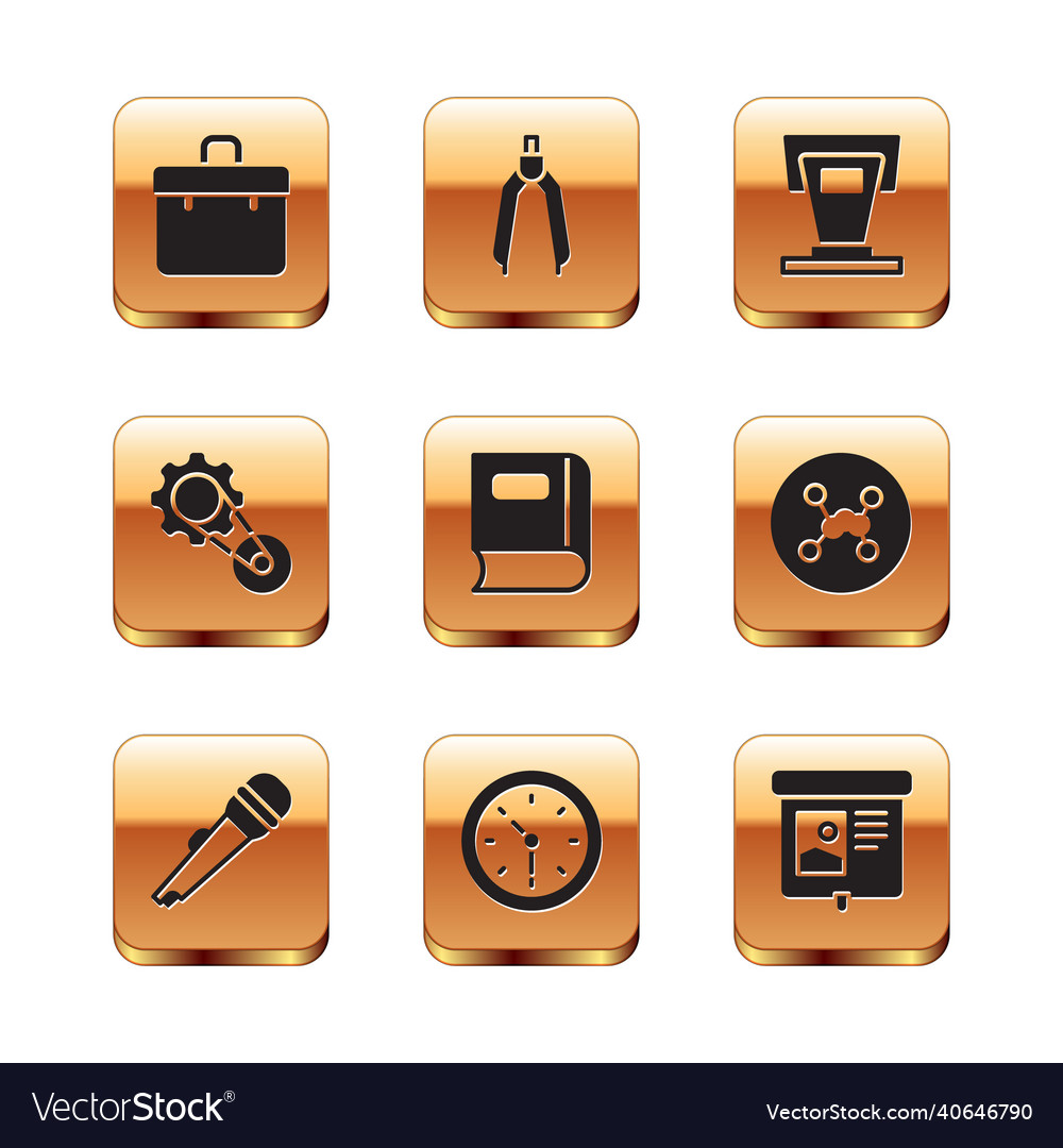 Set briefcase microphone clock book timing vector image Set briefcase microphone clock book timing