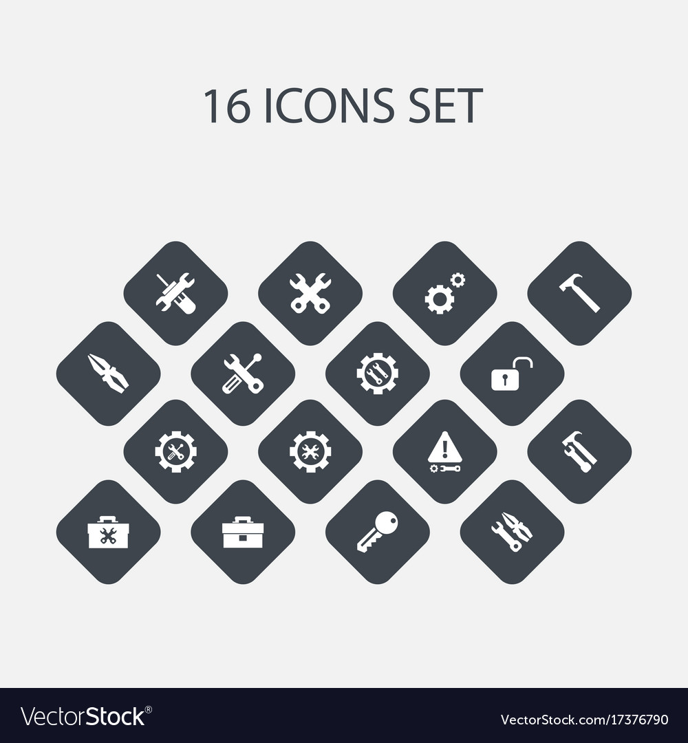 Set of 16 editable toolkit icons includes symbols