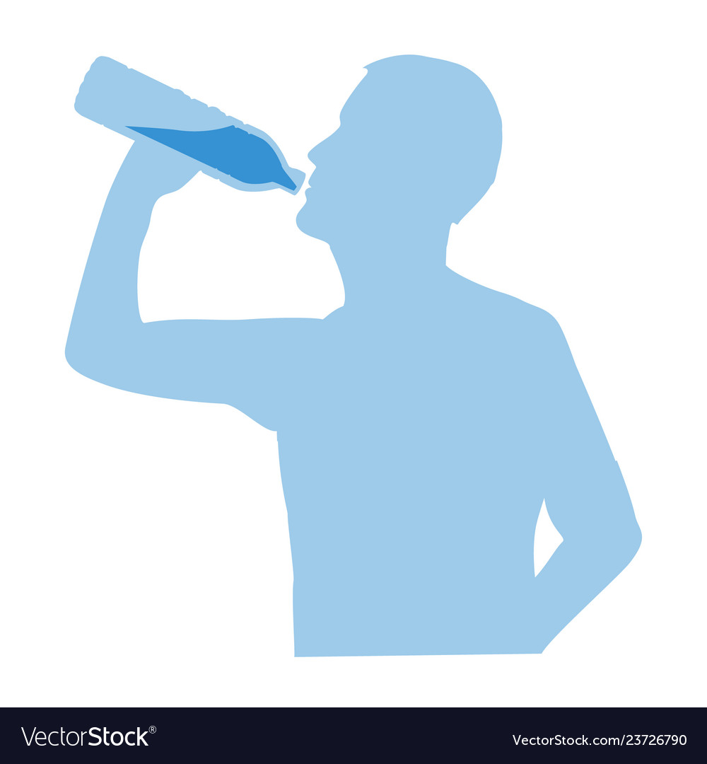 Silhouette man drinking water from bottle flow Vector Image