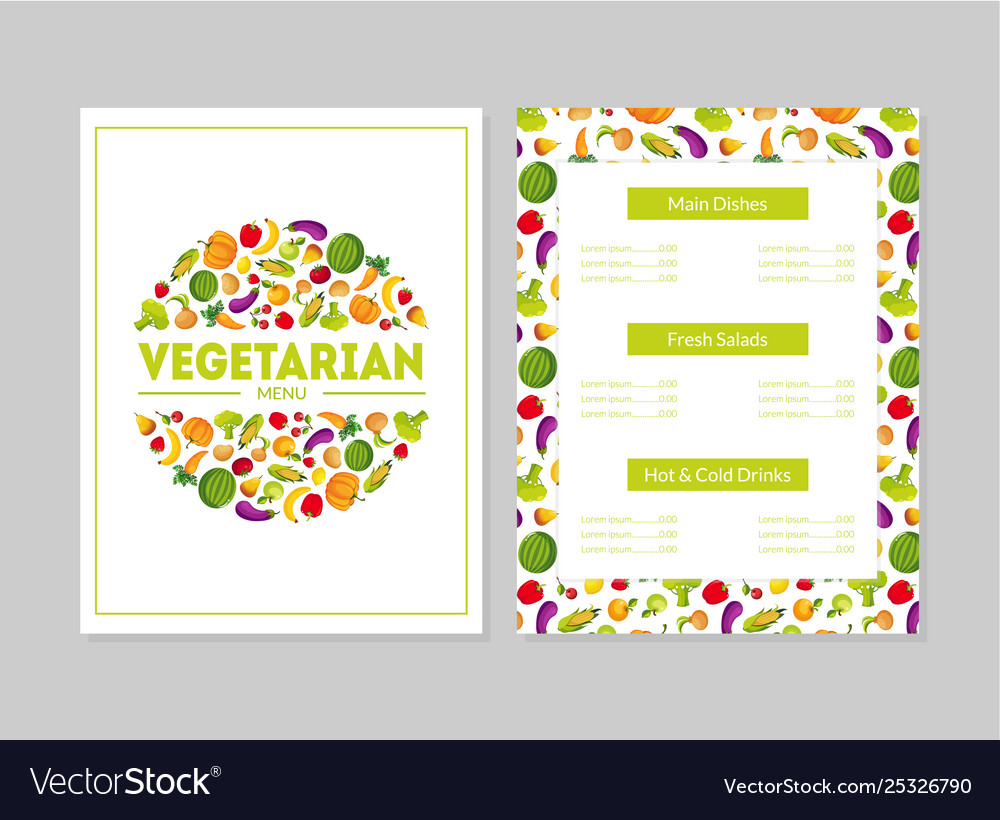 Vegetarian menu design template main dishes Vector Image