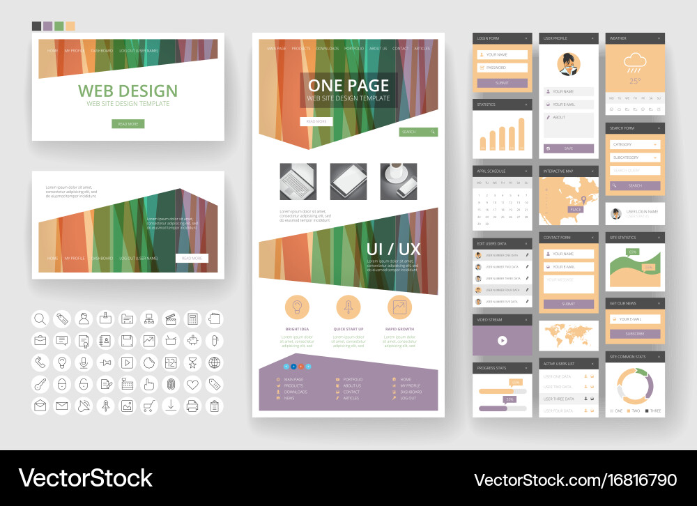Website Design Template And Interface Elements Vector Image