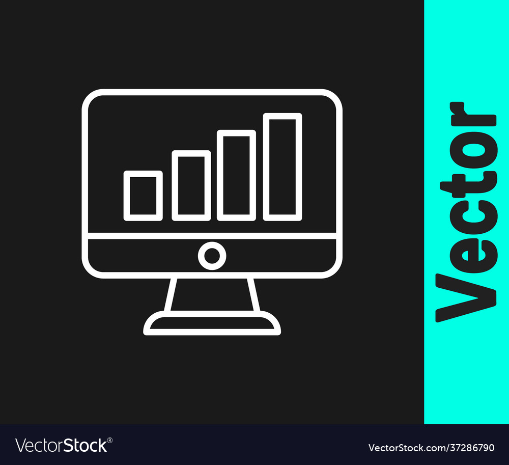 White line computer monitor with graph chart icon Vector Image