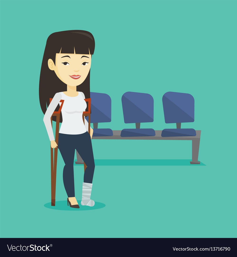 Woman with broken leg and crutches