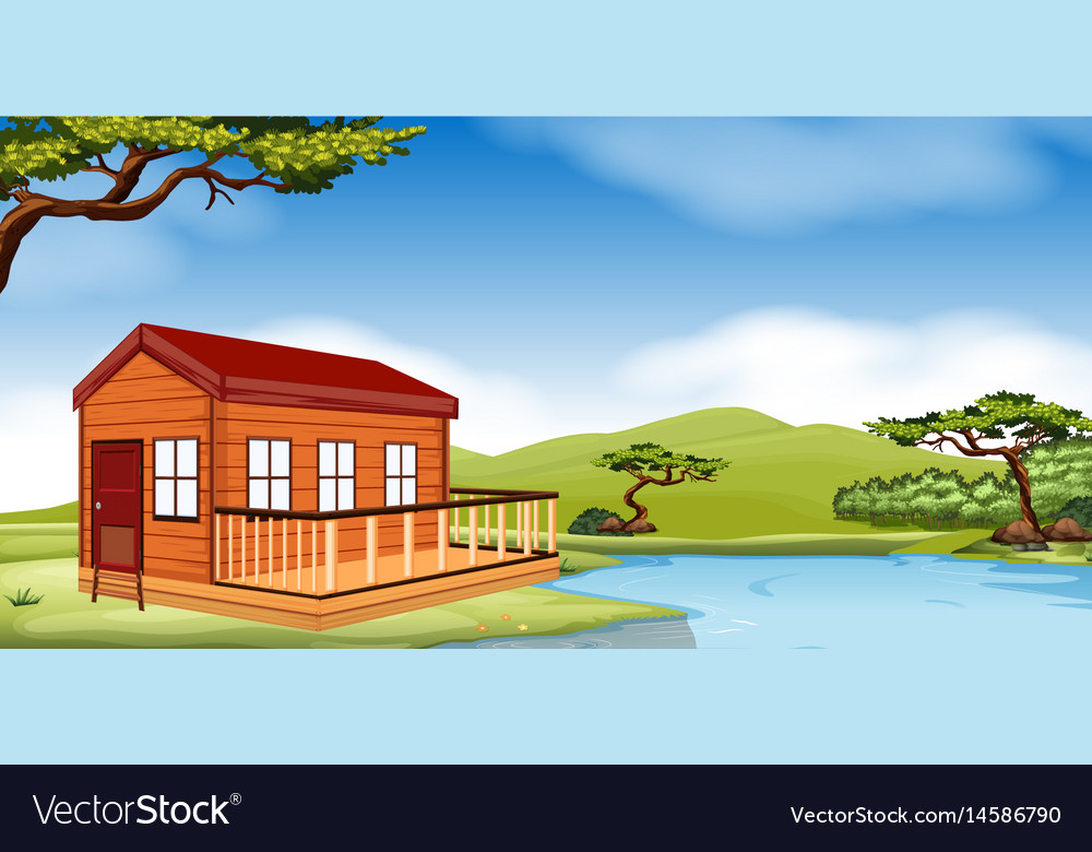 Wooden cottage by the river