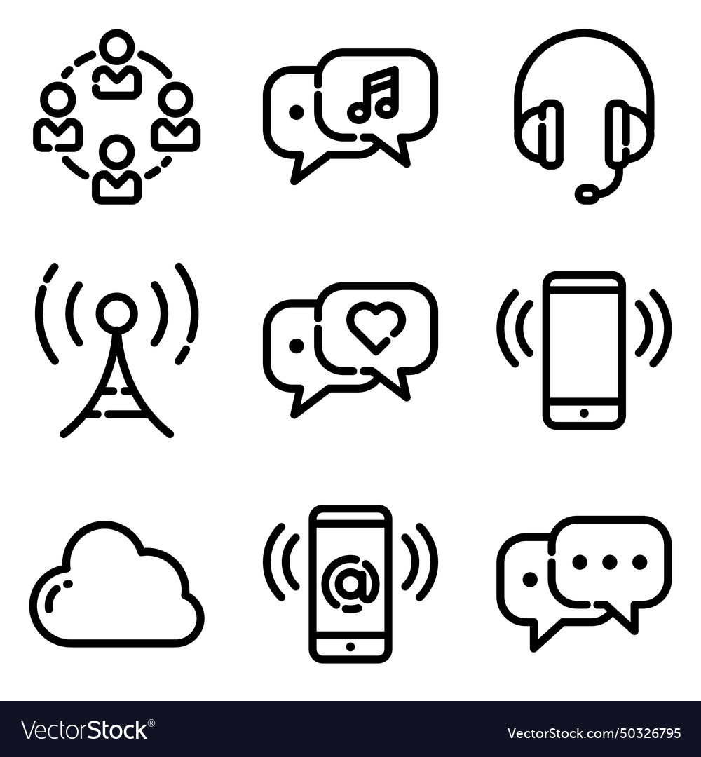 Communications Flat Icon Set Isolated On White Vector Image 3235