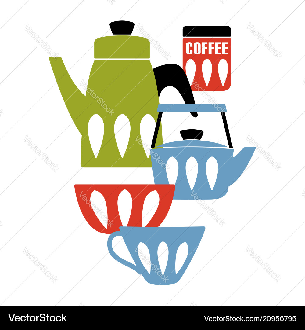 Mid century modern kitchen poster enamelware Vector Image