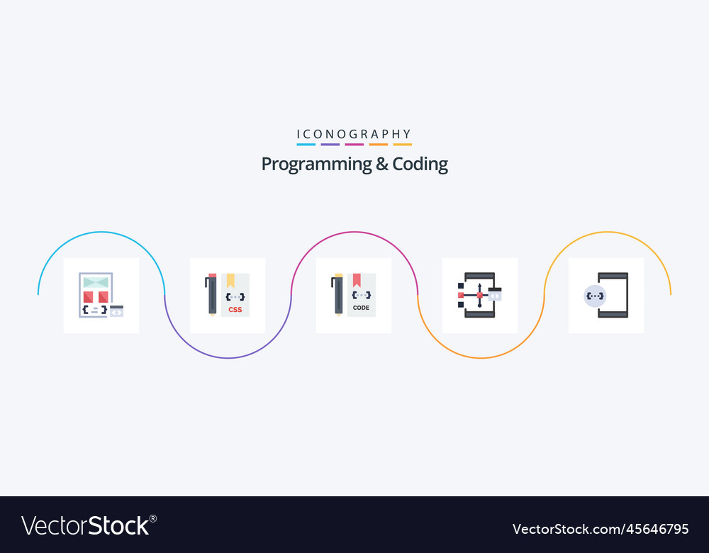 Programming and coding flat 5 icon pack including