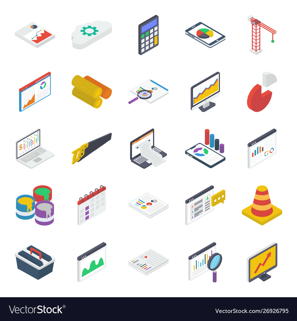 Report analysis isometric icons pack Royalty Free Vector