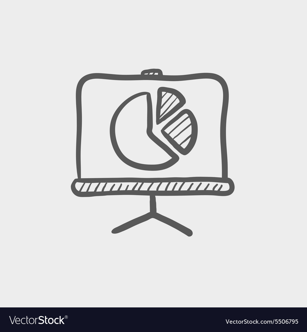 Roller screen with pie graph sketch icon