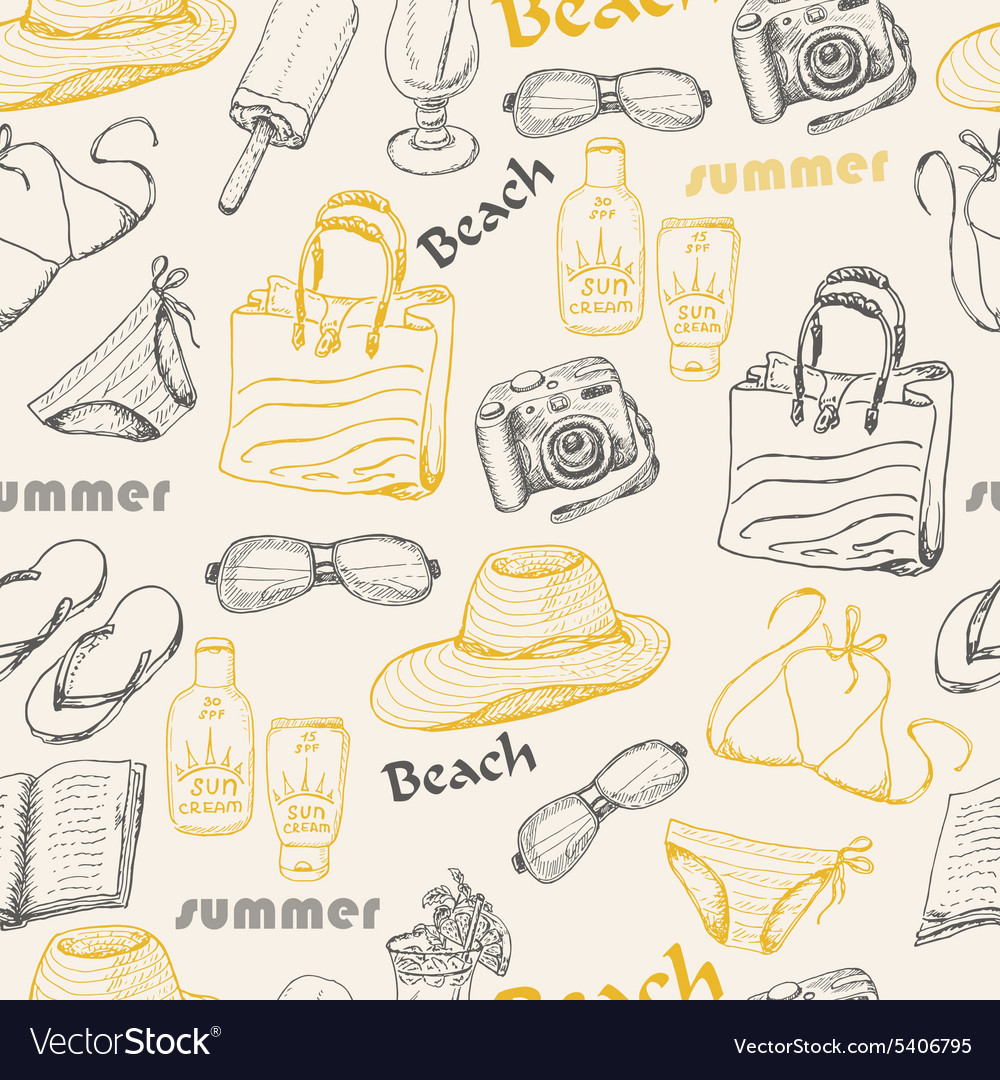 Seamless pattern with summer elements in sketch