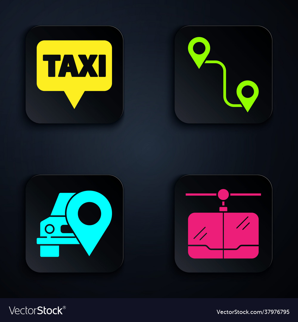 Set cable car map pointer with taxi vector image Set cable car map pointer with taxi